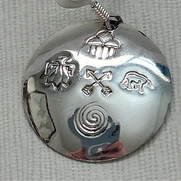 Native American Etched Symbols Sterling Silver Medallion Earrings - Picture 11 of 13
